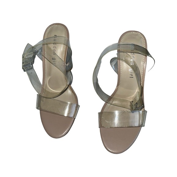 Madden Girl Clear Strap Block Heel Sandals Nude 5.5 Lucite Y2K - Picture 4 of 8